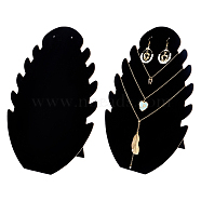 Leaf Velvet Cover with Cardboard Paper Necklace Display Stands, Jewelry Slant Back Organizer Holder for Necklace Storage, Black, Finish Product: 19.8x11.8x26.7cm, groove: 1.1cm(NDIS-WH0010-14)