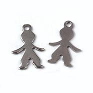 304 Stainless Steel Pendants, Kids Silhouette Pendants, Stainless Steel Color, 16x11x0.8mm, Hole: 1.5mm(STAS-L182-21P)