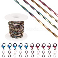 DIY Chain Jewelry Set Making Kit, Including Rainbow Color Ion Plating(IP) 304 Stainless Steel 5M Cable Chains & 10Pcs Clasps & 20Pcs Jump Rings, 1Pc Plastic Spool, Rainbow Color, Cable Chains: 4x3x0.7mm(STAS-SZ0002-31)
