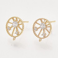 Brass Cubic Zirconia Stud Earring Findings, Nickel Free, with Loop, Real 18K Gold Plated, Flat Round, Flat Round: 11.5x10mm, Hole: 0.9mm, Pin: 0.8mm(KK-T048-014G-NF)