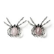 Dual-use Items Alloy Brooch, with Natural Rose Quartz and Rhinestone, Spider, 46x54x12mm, Hole: 4x3.5mm(JEWB-C026-06D-AS)