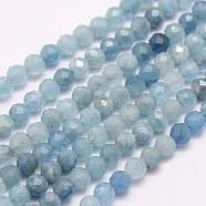 Natural Aquamarine Beads Strands, Faceted, Round, 3mm, Hole: 0.5mm, about 132pcs/strand, 15.7 inch(40cm)(G-F509-10-3mm)