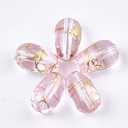 Drawbench Glass Beads, teardrop, Pink, 13x8mm, Hole: 1mm(X-GLAD-T001-01B-07)
