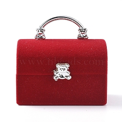 Lady Bag with Bear Shape Velvet Jewelry Boxes, Portable Jewelry Box Organizer Storage Case, for Ring Earrings Necklace, Red, 5.7x4.4x5.5cm(X-VBOX-L002-E02)