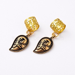 Aluminum Hair Braid Rings Pendants, with Alloy Leaf Shape Pendants, Hair Clip Headband Accessories, Antique Golden & Golden, 35mm(OHAR-TAC0001-04)