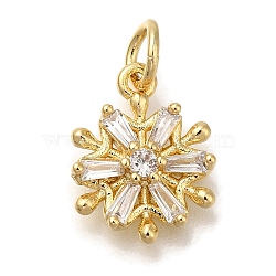 Rack Plating Brass Micro Pave Cubic Zirconia Charms, Cadmium Free & Lead Free, Long-Lasting Plated, Snowflake, Real 18K Gold Plated, 13x10x2.5mm, Hole: 3mm(KK-I720-37G)