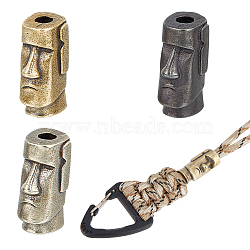 3Pcs 3 Colors Outdoor EDC Tool Brass Parachute Rope European Beads, Large Hole Beads, Easter Island Head, Mixed Color, 24.5x11x15mm, Hole: 4.3mm, 1pc/color(KK-NB0003-59)