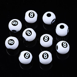 Opaque Acrylic Beads, Round with Number 8, White, 11.5x10.5mm, Hole: 3.5mm(SACR-TAG0001-05)