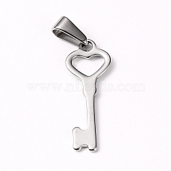 304 Stainless Steel Pendants, Large Hole Pendants, for Valentine's Day, Heart Key, Stainless Steel Color, 27x10x1mm, Hole: 8x3mm(STAS-D019-04P)