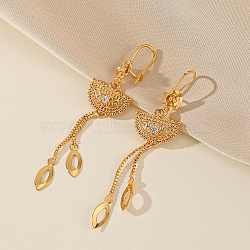 Elegant Brass Clear Cubic Zirconia Tassels Half Round Hoop Earrings, Golden, 70x15mm(EN3246)