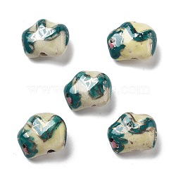 Handmade Porcelain Beads, Ornamental with Gold, Dragon, Beige, 13~13.5x7.5~8x16mm, Hole: 2mm(PORC-L079-15)