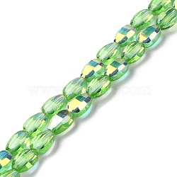 Transparent Electroplate Glass Beads Strands, AB Color Plated, Faceted, Teardrop, Light Green, 9x6.2x5mm, Hole: 1.2mm, about 71pcs/strand, 25''(63.5cm)(GLAA-Q099-F01-02)