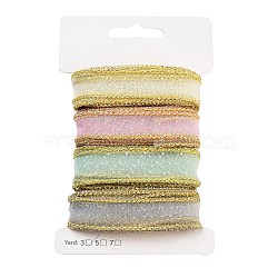 12 Yards 4 Colors Polyester & Polycotton Mesh Ribbons Sets, Gold Edged Ribbon for Bowknot Making, Gift Wrapping, Mixed Color, 3/4 inch(19.5mm), 3 Yards/color(SRIB-M012-03)