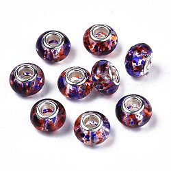 Transparent Resin European Beads, Large Hole Beads, with Platinum Tone Brass Double Cores, Two-Tone, Rondelle, Dark Slate Blue, 13.5x9mm, Hole: 5mm(RPDL-N014-05-04)