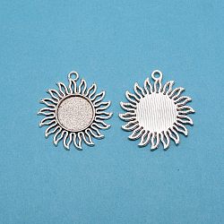 Tibetan Style Alloy Pendant Cabochon Settings, Cadmium Free & Lead Free, Sunflower, Antique Silver, 37x34x2mm, Tray: 16mm inner diameter(FIND-WH0105-05AS)