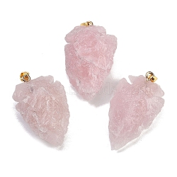 Raw Rough Natural Rose Quartz Pendants, Arrow Head Charms with Stainless Steel Snap on Bails, Golden, 31~39.5x19~25x8~14.5mm, Hole: 2.5x3.5mm(G-G162-01G-01)