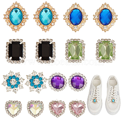 16Pcs 8 Styles Alloy & Rhinestone Shoe Charms, with Hook and Loop Fastener Shoe Decorations, Mixed Color, 16.5~32x15.5~25.5x6.5~9mm, Hole: 0.8~1.2mm, 2pcs/style(FIND-DR0001-57)