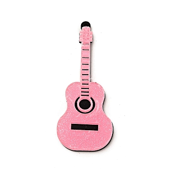 Guitar Shape Acrylic Big Pendants, with Glitter Powder, Pink, 64x26x4.5mm, Hole: 1.5mm