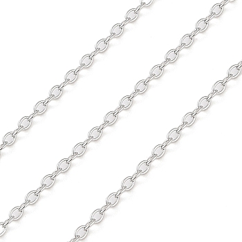Rhodium Plated 925 Sterling Silver Cable Chains, Soldered, Platinum, 1.9x1.5x0.3mm
