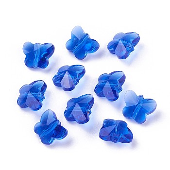 Transparent Glass Beads, Faceted, Butterfly, Blue, 8x10x5.5mm, Hole: 1mm