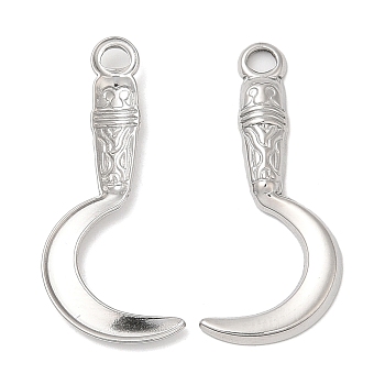 304 Stainless Steel Pendants, Sickle Charm, Stainless Steel Color, 28.5x12x2mm, Hole: 2mm