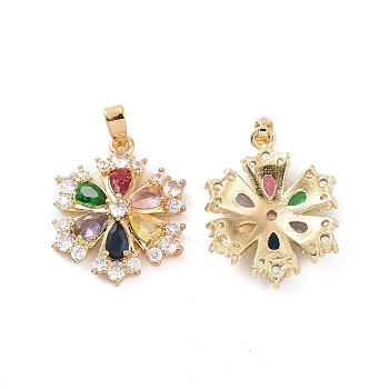 Real 18K Gold Plated Brass Micro Pave Clear Cubic Zirconia Pendants, Flower Charms, Colorful, 22x17.5x4.5mm, Hole: 5x2.5mm