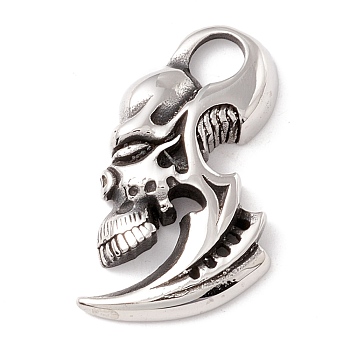 304 Stainless Steel Pendants, Skull, Antique Silver, 34x20x5.5mm, Hole: 7x6mm