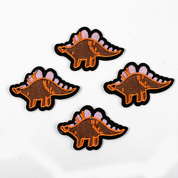 Computerized Embroidery Cloth Iron on/Sew on Patches, Appliques, Costume Accessories, Dinosaur, Saddle Brown, 47x74x2mm