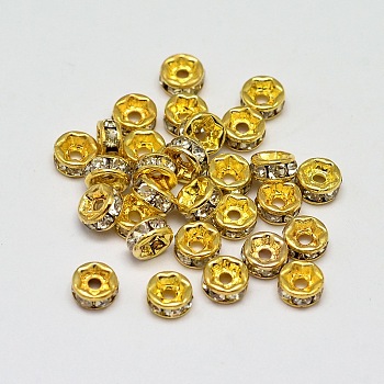 Rack Plating Brass Rhinestone Bead Spacers, Rondelle, Golden, 4x2mm, Hole: 1mm