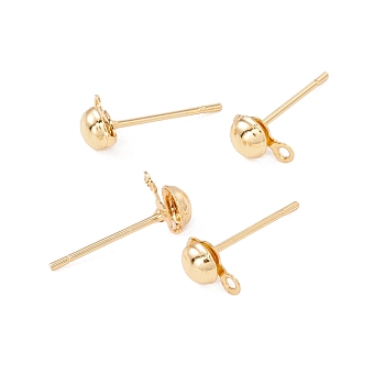 304 Stainless Steel Stud Earring Findings, with Horizontal Loop, Half Round, Golden, 6.5x4mm, Hole: 1mm, Pin: 0.7mm