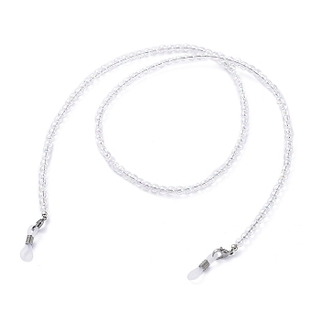 Eyeglasses Chains, Neck Strap for Eyeglasses, with Transparent Acrylic Round Beads, 304 Stainless Steel Lobster Claw Clasps and Rubber Loop Ends, Clear AB, 27.75 inch(70.5cm)