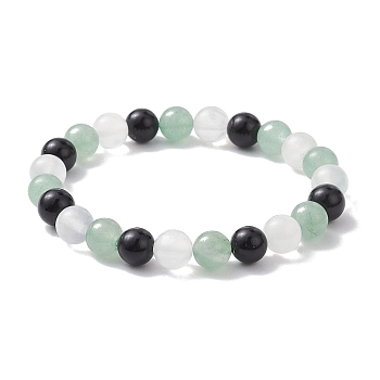 Natural Green Aventurine & Selenite & Eyeless Obsidian Round Beaded Stretch Bracelets, Inner Diameter: 2-3/8 inch(6cm)