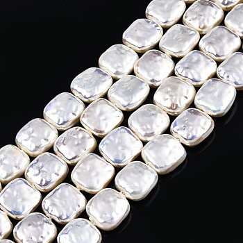 ABS Plastic Imitation Pearl Beads Strands, AB Color Plated, Square, Light Goldenrod Yellow, 11x11x5mm, Hole: 0.9mm, about 35pcs/strand, 15.35 inch(39cm)