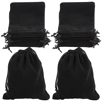 20Pcs Rectangle Velvet Drawstring Pouches, Candy Gift Bags Christmas Party Wedding Favors Bags, Black, 12x10cm