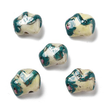 Handmade Porcelain Beads, Ornamental with Gold, Dragon, Beige, 13~13.5x7.5~8x16mm, Hole: 2mm