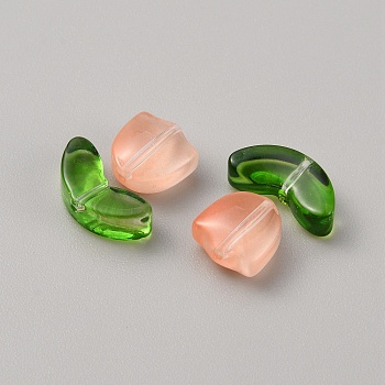 Handmade Lampwork Beads, Flower and Leaf, Sandy Brown, 9x9x5.5mm, Hole: 1mm, 10 set/bag