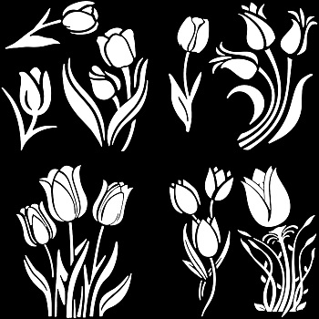 4Pcs 4 Styles PET Waterproof Self-adhesive Car Stickers, Reflective Decals for Car, Motorcycle Decoration, Tulip, 200x200mm, 1pc/style