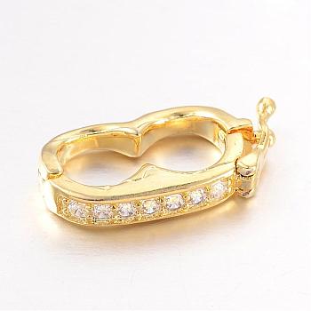 Brass Micro Pave Cubic Zirconia Twister Clasps, Nickel Free & Lead Free, Golden,  19.5x9.5x3mm, Hole: 7x7mm