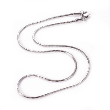 304 Stainless Steel Snake Chain Necklaces, with Lobster Claw Clasps, Stainless Steel Color, 15.7 inch(40cm), 1.5mm, 1.5mm