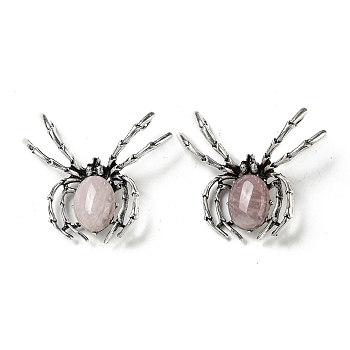 Dual-use Items Alloy Brooch, with Natural Rose Quartz and Rhinestone, Spider, 46x54x12mm, Hole: 4x3.5mm