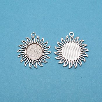 Tibetan Style Alloy Pendant Cabochon Settings, Cadmium Free & Lead Free, Sunflower, Antique Silver, 37x34x2mm, Tray: 16mm inner diameter