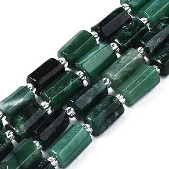 Natural Fuchsite Beads Strands, with Seed Beads, Faceted Column, 9~14x5~7x5~6mm, Hole: 1.2mm, about 15~17pcs/strand, 7.09 inch(18cm)