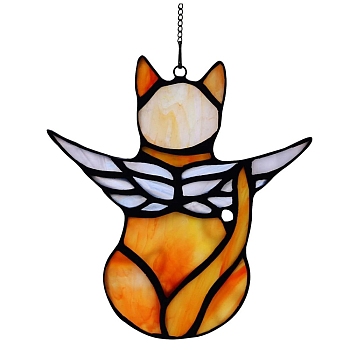 Angel Cat Stained Acrylic Window Planel, for Suncatchers Window Home Hanging Ornaments, Dark Goldenrod, 120x130mm
