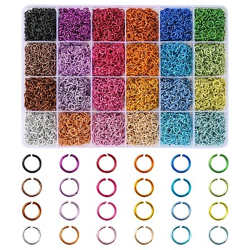 7224Pcs 24 Colors Aluminum Open Jump Rings, Round Ring, Mixed Color, 20 Gauge, 6x0.8mm, Inner Diameter: 5mm, about 301pcs/color