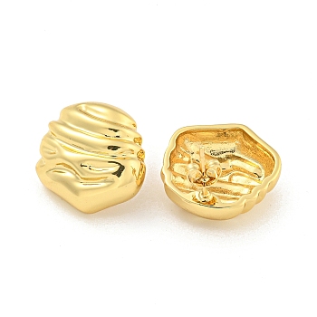 Rack Plating Brass Stud Earrings, Cadmium Free & Lead Free, Long-Lasting Plated, Nuggets with Streak, Real 18K Gold Plated, 18x19mm