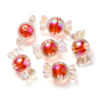UV Plating Rainbow Iridescent Acrylic Beads, Two Tone Bead in Bead, Candy, Orange Red, 15.5x29x15mm, Hole: 3mm