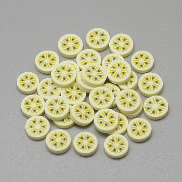 Handmade Polymer Clay Cabochons, Fruit, Creamy White, 9~10x2~3mm(X-CLAY-Q241-004K)