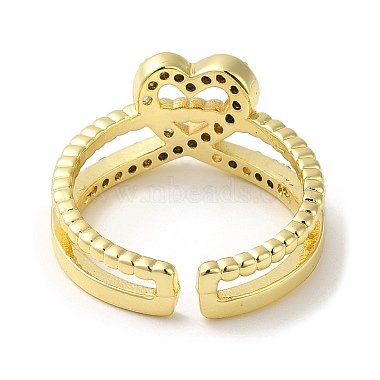 Heart Brass Micro Pave Cubic Zirconia Open Cuff Ring for Women(RJEW-F154-03G-B)-4