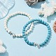 2Pcs 2 Color Tibetan Style Alloy Dolphin & Synthetic Turquoise Round Beaded Stretch Bracelets Set(BJEW-JB09895)-6