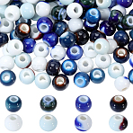 160Pcs 8 Styles Handmade Porcelain Beads, Round, Bright Glazed Porcelain, Mixed Color, 6~7x5~6mm, Hole: 2~2.5mm, 20pcs/style(PORC-SC0001-43)